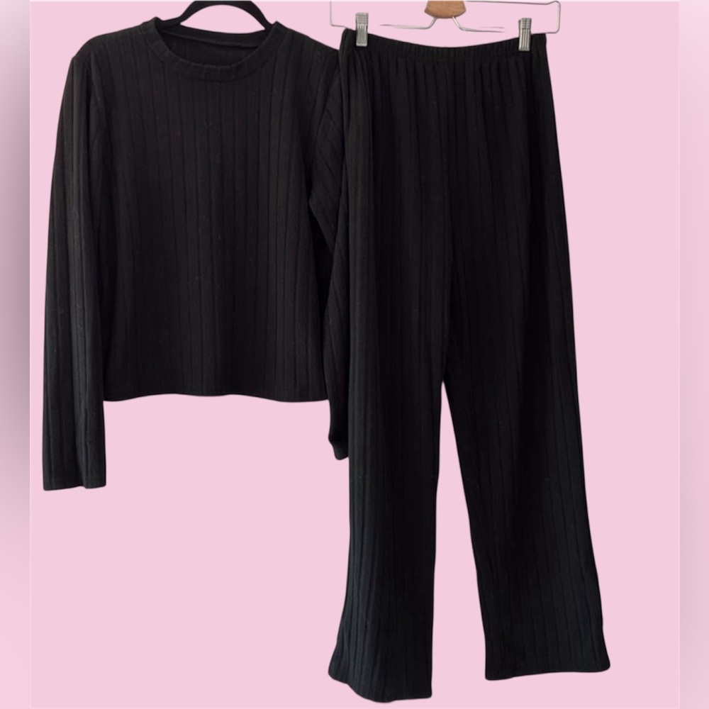 3 Tagged Size L Cozy Ribbed Knit Casual Loungewear Sets- Black, Gray, White.